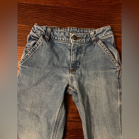 Vintage Carhartt Light Wash Carpenter Blue Jeans Elastic Waist Ripped Size 6 - Picture 4 of 10